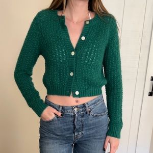 Aritzia Wilfred Free Green Cropped Cardigan Sweater
